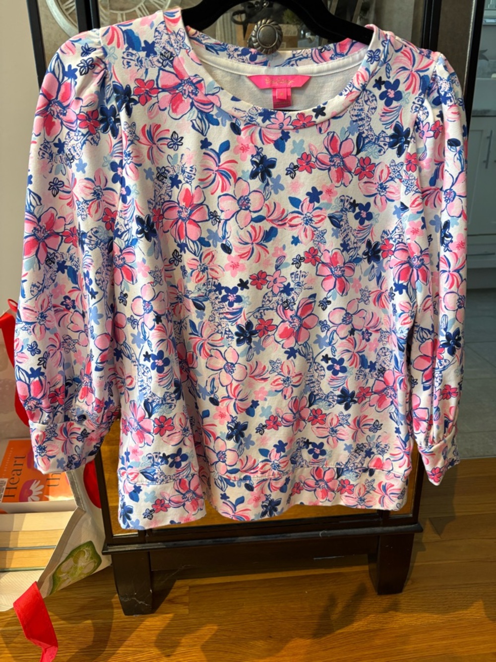 Lilly Pulitzer White blouse with Pink & Blue Floral Print size M